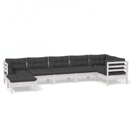 Vidaxl Loungegrupp Med Dynor 7 Delar Vit Massiv Furu Vit