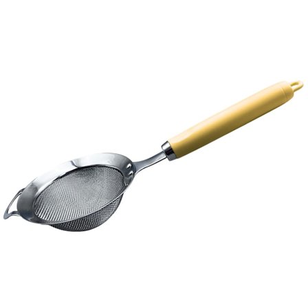 Liten finmasket sil med håndtak, fin 40-masket sikt for matlaging, 304 rustfritt stål, gul