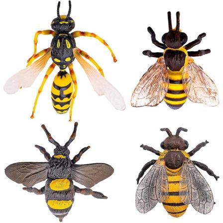 4 st realistiska bi-figurer, insektsfigurer, tidiga pedagogiska leksaker