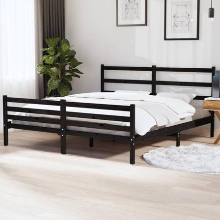 Vidaxl Sängram Svart Massiv Furu 180x200 Cm Svart
