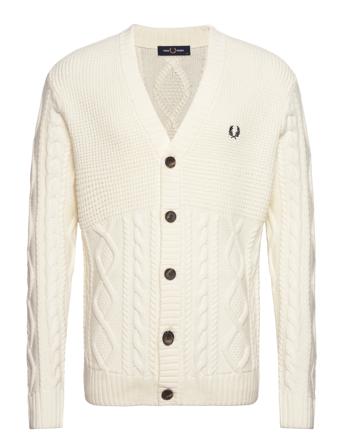 Textur Panel Cardigan Strikkegenser Cardigan Creme Fred Perry