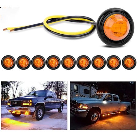 10 st 3/4” Runda LED-positionsljus fram, bak, sida, blinkers, markörljus för lastbil, husbil, bil, buss, släpvagn, husvagn, båt (12V, gult)