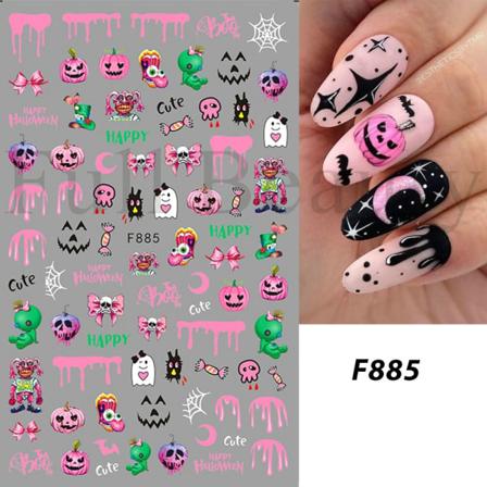 Söt tecknad skalle Nagelklistermärken Spöklik Halloween-dekoration Ghost Bat Evil Pumpa Sliders för manikyr Blodnageldekal GLF886 F885
