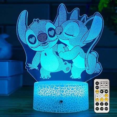 Stitch-gaver til jenter Stitch nattlys med timer, fjernkontroll og smart berøring 7 farger som skifter, dimmbar Stitch-lampe, kult romdekorasjon, 
