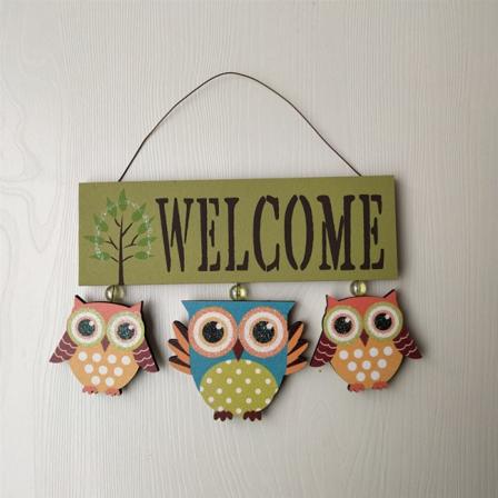 Owl Welcome Hängande träskylt ytterdörrdekor (grön) Green