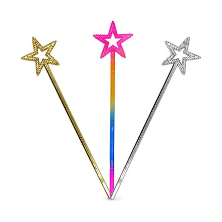 3-pak Stjernefe-tryllestave i Sølv, Guld, Farve - Prinsesse Klæd-ud Tilbehør