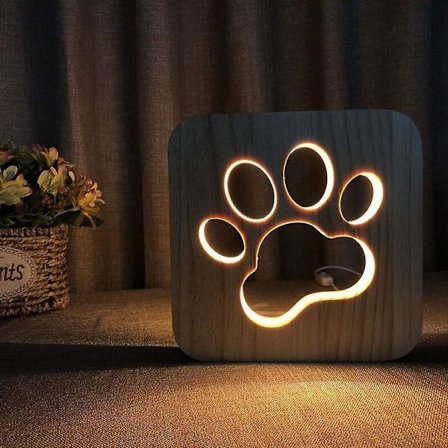 Led Night Light Animal Night Light, Wood Carved Usb Lamp, Creative Paw Print Table Lamp, Wooden Nigh