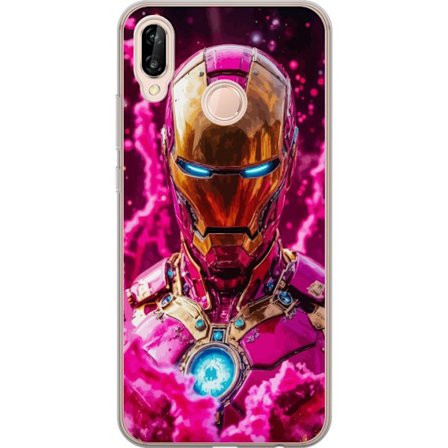 Kompatibelt Mobildeksel til Huawei P20 lite Klosset grønn figur i pikselert fantasiverden med trehus og dyr i retro spillmiljø