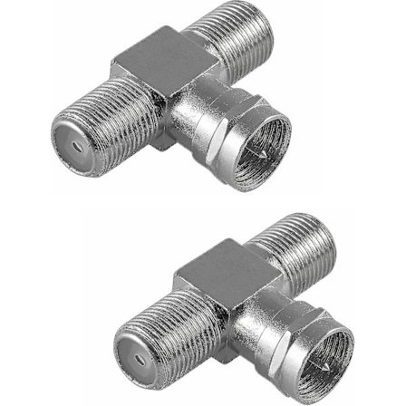 2x Koaksiale T-fordelere til Sat TV (2x Hun F-stik til 1x Han F-stik), F Antenne Splitter Adapter til Koaksialkabler - Antennekabel (antennekobling), 