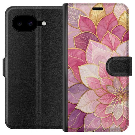 Kompatibelt Lommeboketui til Google Pixel 10a Rosa og lilla blomstermønster med gyldne detaljer - Elegante mandala-inspirerte motiv