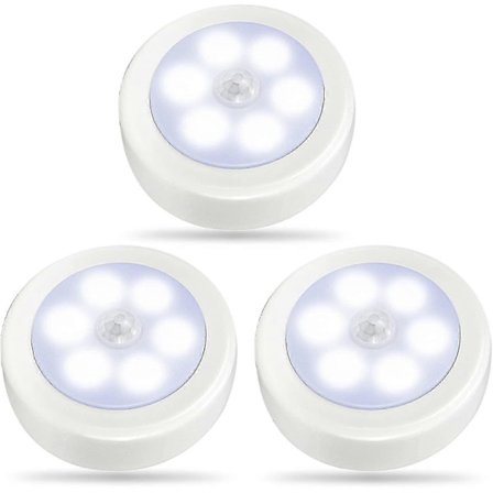 3-pack Rörelsesensorlampa Inomhus, LED-skåplampor, Nattlampa Batteridriven, Batteridriven Skåplampa, Trådlös Vägglampa Puck Lampa Stick För Trappa