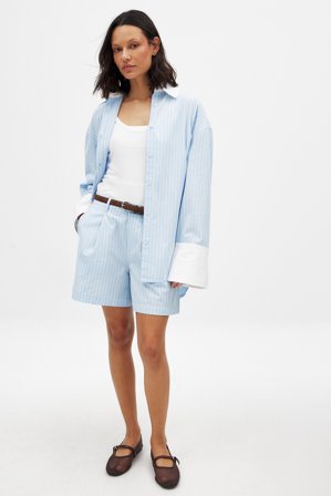 NA-KD Short large en coton à taille mi-haute - Ensembles d'été - Bleu/Rayé - EU 34