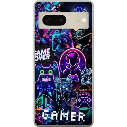 Kompatibelt Mobilskal till Google Google Pixel 7 Neon Gamer Collage med Konsoler Headset och Gaming Vibes