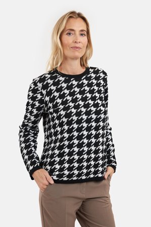 BRANDTEX - Langærmet Strik - Sort / Hvid - Mønstret