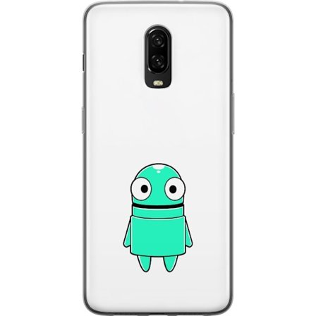 Kompatibelt Mobilskal till OnePlus OnePlus 6T Turkos tecknad figur med stora ögon och glad karaktär i enkel illustration