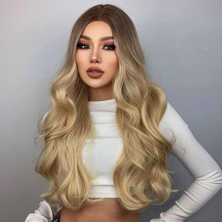 Menneskehår parykk, lange naturlige krøllete bølger for kvinner