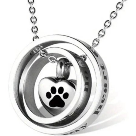 Ask Hängsmycke Hund, Ask Hängsmycke Katt, med kedja, Silverfärg, För Aska eller Hår, Asksmycken, Askhalsband, Minnessmycken, Urna, sörjande husdjur