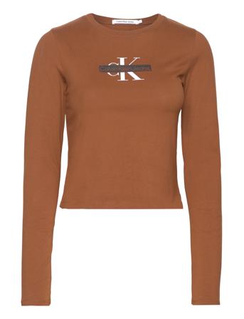 Seasonal Monologo Long Sleeve Tops T-shirts & Tops Long-sleeved Brown Calvin Klein Jeans