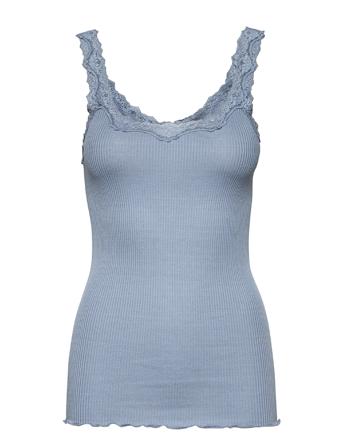 Silk Top W/ Lace T-shirts & Tops Sleeveless Blå Rosemunde