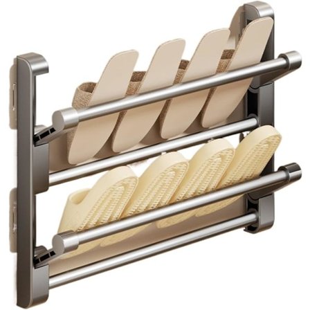 Enkel skoholder, vægmonterede badeværelsestøfler, kroge, skoholder, tøfler, afløbsrør, opbevaring, tørring og organisering, tøjstativ (50 cm grå).