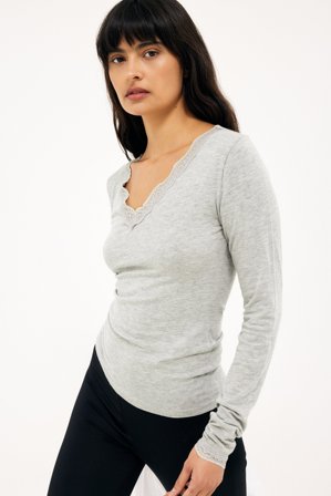 NA-KD Houppe en dentelle à manches longues - - Gris - L