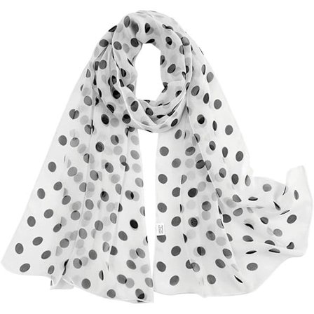 Mykt blomstrete skjerf for kvinner Chiffon Sheer Skjerf Polka Dot-hvit Svart