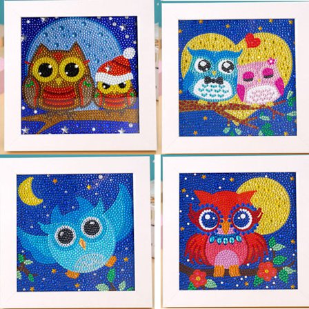 Fyra Pack Uggla Serie Barn DIY 5D Diamantmålning efter Nummer Set Full Diamant Strass Broderi Diamantkonst Barn Diamantmålningsset Hem Vägg De