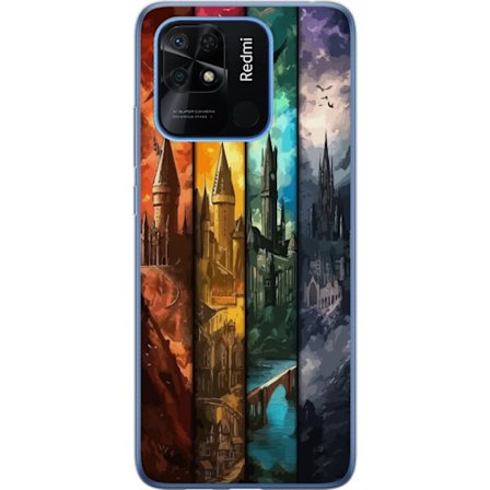 Kompatibel Mobilcover til Xiaomi Xiaomi Redmi 10C Fire magiske slotte i forskellige elementfarver, episk fantasykunst med ild vand luft og mørke i de