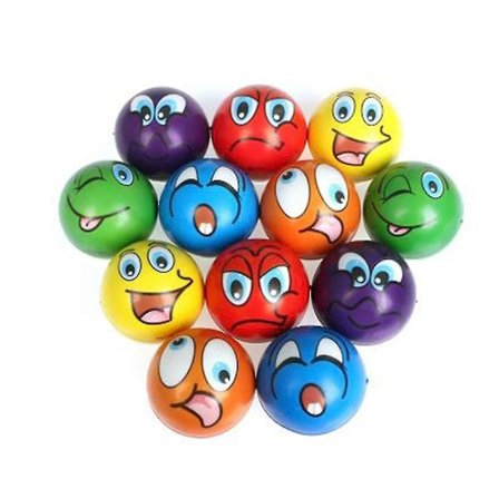 12 stk 6,3 cm mykt PU-skum svamputtrykk Grimase Smile Face Squeeze Ball Anti Stress Relief Ball-AK