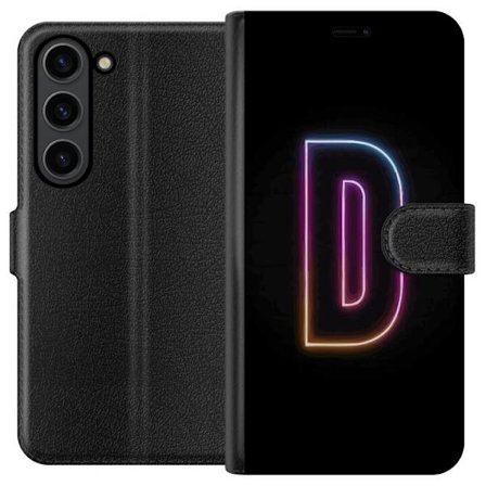 Kompatibel Tegnebogsetui til Samsung Samsung Galaxy S24+ Minimalistisk neonbogstav D i farveskiftende lys mod sort baggrund i moderne digital design