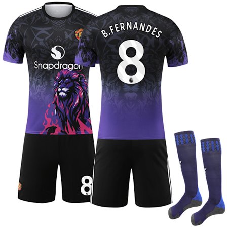 Man United 2025-26 Drakter for Barn & Voksne, B. Fernandes Nr. 8, Inkluderer Sokker