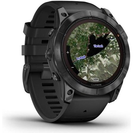 GARMIN - Fenix 7X Pro Solar Edition - Högpresterande smartklocka - Stål, Grå med svart rem