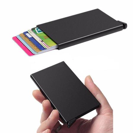 Svart Korthållare Skjuter Fram 5 Kort - Rfid Säker Svart One Size