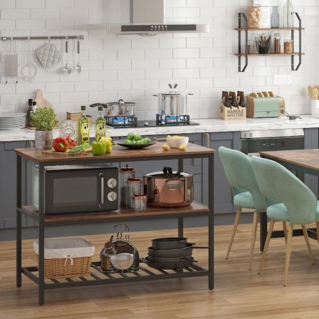 Leivontapöytä / Keittiösaari 2 hyllyllä - Rustic Brown/Musta