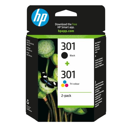 HP 301 - 2-pack - svart, farge (cyan, magenta, gul) - original - blekkpatron