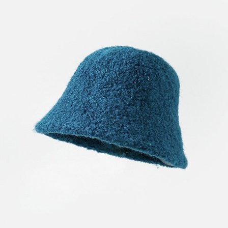 Uld bucket hat der får dit ansigt til at se mindre ud, elegant og flatterende (blå)