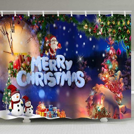 Joulu Suihkuverho Poro Joulupukki 180 X 180 cm Kylpyverho Polyesterikangas Homeenkestävä Vedenpitävä Pestävä Kylpyhuoneverho 12 Hakasella