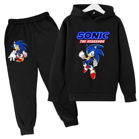 2-delt børnetøj Sonic tegneserie mønster print plus fløjlstrøje drenge og børn Harajuku A