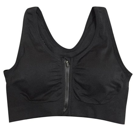 Kvinnor Sport-BH High Impact Frontknäppning Dragkedja Trådlös Postoperativ Stöd Tränings-BH Full Täckning Löpar-BH Svart