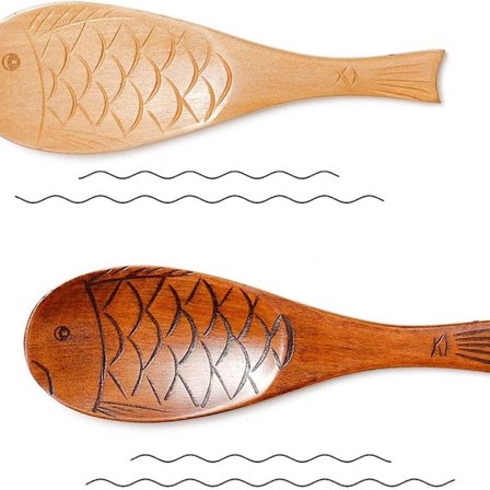 Pakke med 2 trespader for ris, serveringsskjeer for ris, treservise