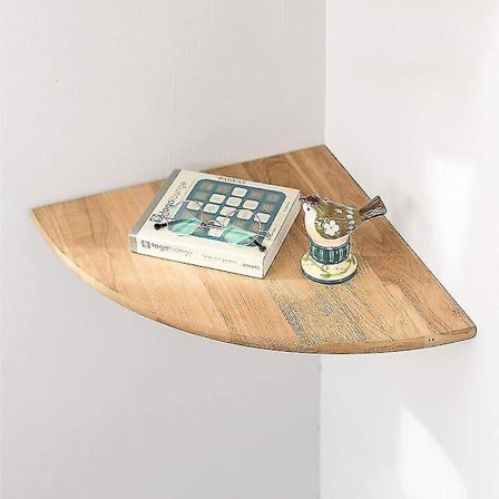 Flytende hjørnehylle i rustikk eik med avrundede ender for høyttalere, bøker, dekorasjoner og bad, eiketre 30*30