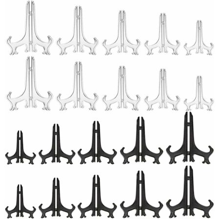 Set med 20 plaststöd för att visa upp tallrikar, skålar, böcker