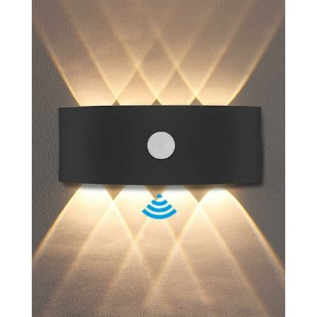 Væglampe med bevægelsessensor 8w varm hvid ip65 vandtæt sort