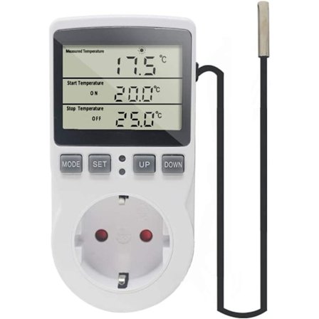 KETOTEK 230 V Temperaturregulatoruttak med sensor, digital termostatuttak med timer, uttakstermostat tidsinnstillingsbryter for drivhus, akvarier,