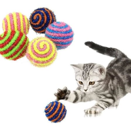 Pakke med 6 baller, 4,5 cm, klø, mørtel, jakt, innendørs, katt med tilfeldig farge (glitter)