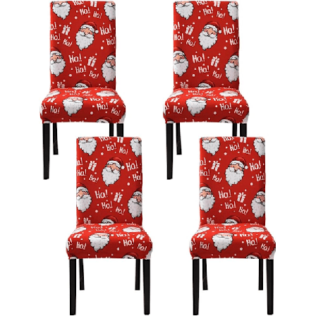 Stretch Stolskydd för Matstolar 4 St Röd Vit Jultomte Matstolöverdrag Mjuk Spandex Elastisk Avtagbar Tvättad