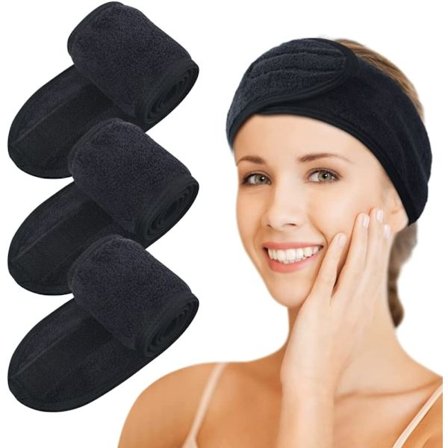 Svart mikrofiber hårbånd for kvinner, sminke, spa, vaskbart hårbånd