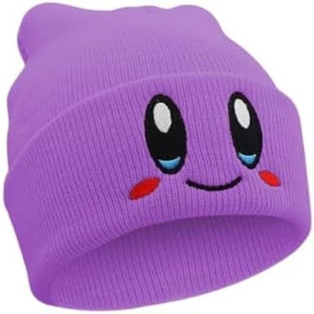 Håndlavet - Kirby Beanie Voksenstørrelse Anime Hat Tilbehør Kawaii, med pænt broderet mønster, Medium Purple