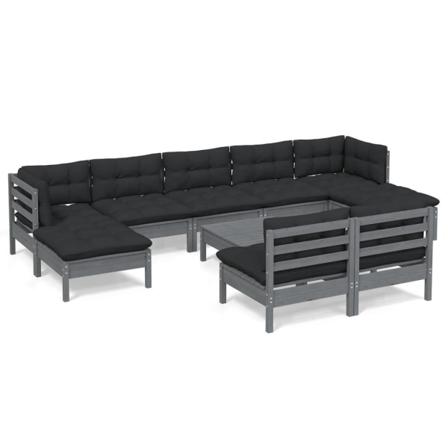 Vidaxl Loungegrupp Med Dynor 10 Delar Grå Massiv Furu Grå