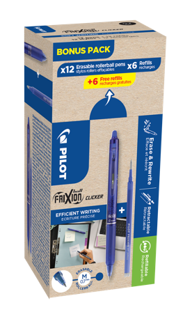 Pilot FriXion Ball Clicker Kuglepen sletbar, 12-pak Blå, Kontorartikler